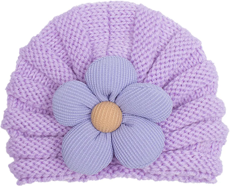 European American Winter Baby Beanie Knitted Flower Hat For Infants