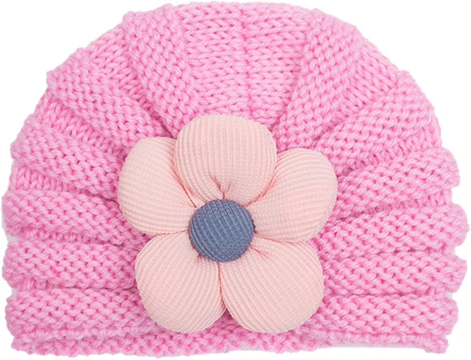 European American Winter Baby Beanie Knitted Flower Hat For Infants