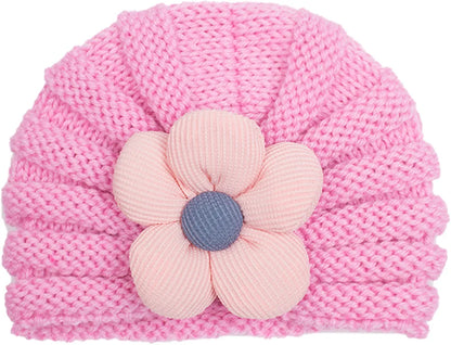 European American Winter Baby Beanie Knitted Flower Hat For Infants