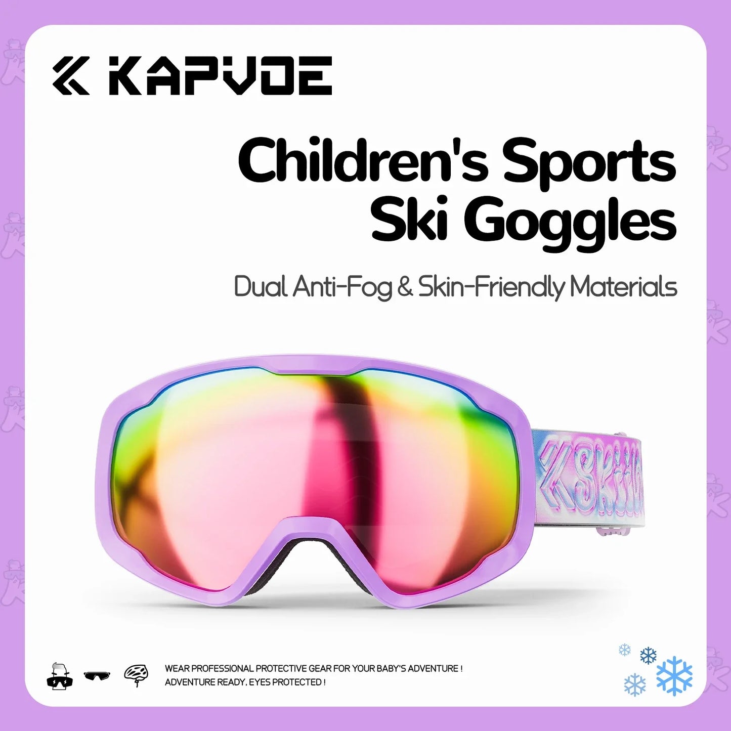 Kapvoe Child Snow Goggles UV400 Anti Fog Lenses Ski Snowboard Glasses