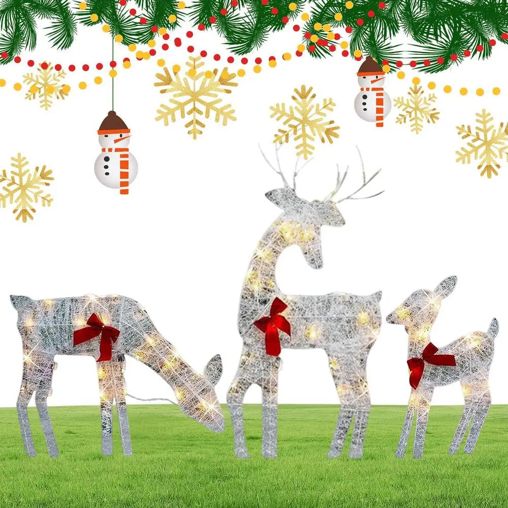 Led Light Iron Art Elk Deer Lighted Christmas Glow Reindeer Xmas Garden Decor