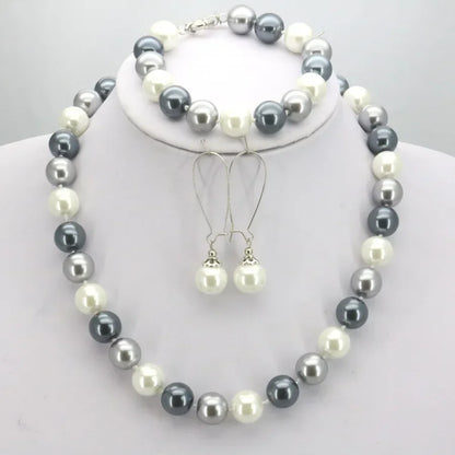 Orange 10mm Glass Pearl Bead Jewelry Set Necklace Bracelet Earrings For Women Girls