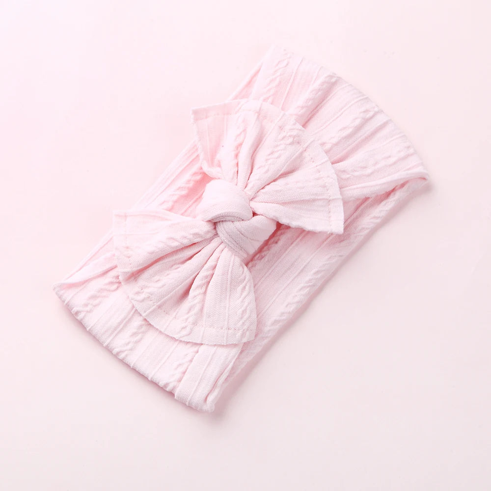 Solid Nylon Bow Headbands for Baby Girls Soft Wide Turbans Hair Accessories