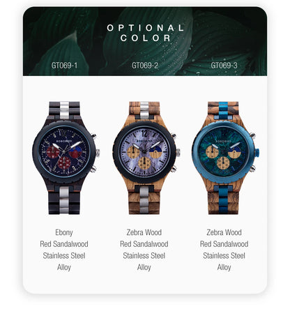 BOBO BIRD Wood Watch Men Chronograph Quartz Timepiece