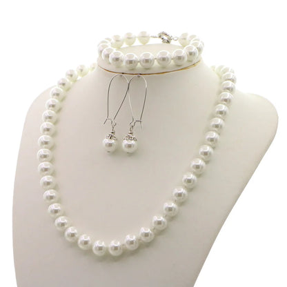 Pearl Necklace Set For Women 10mm White Round Shell Pearl Beads Necklace Bracelet Earrings Jewelry Gift Mothers Day