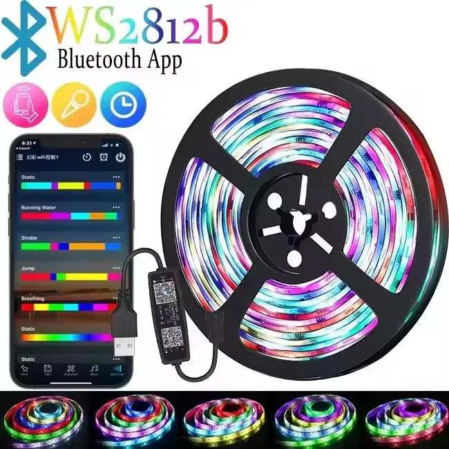 Ws2812B Addressable RGB IC LED Strip 5V USB Bluetooth App Control 1 To 30M
