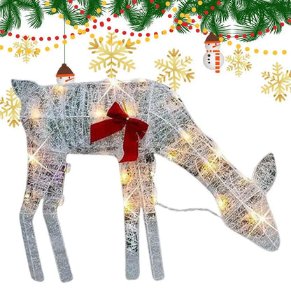 Led Light Iron Art Elk Deer Lighted Christmas Glow Reindeer Xmas Garden Decor