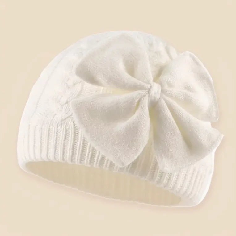 Baby Knit Hat With Large Bow For Girls And Boys Soft Stretchy Winter Beanie