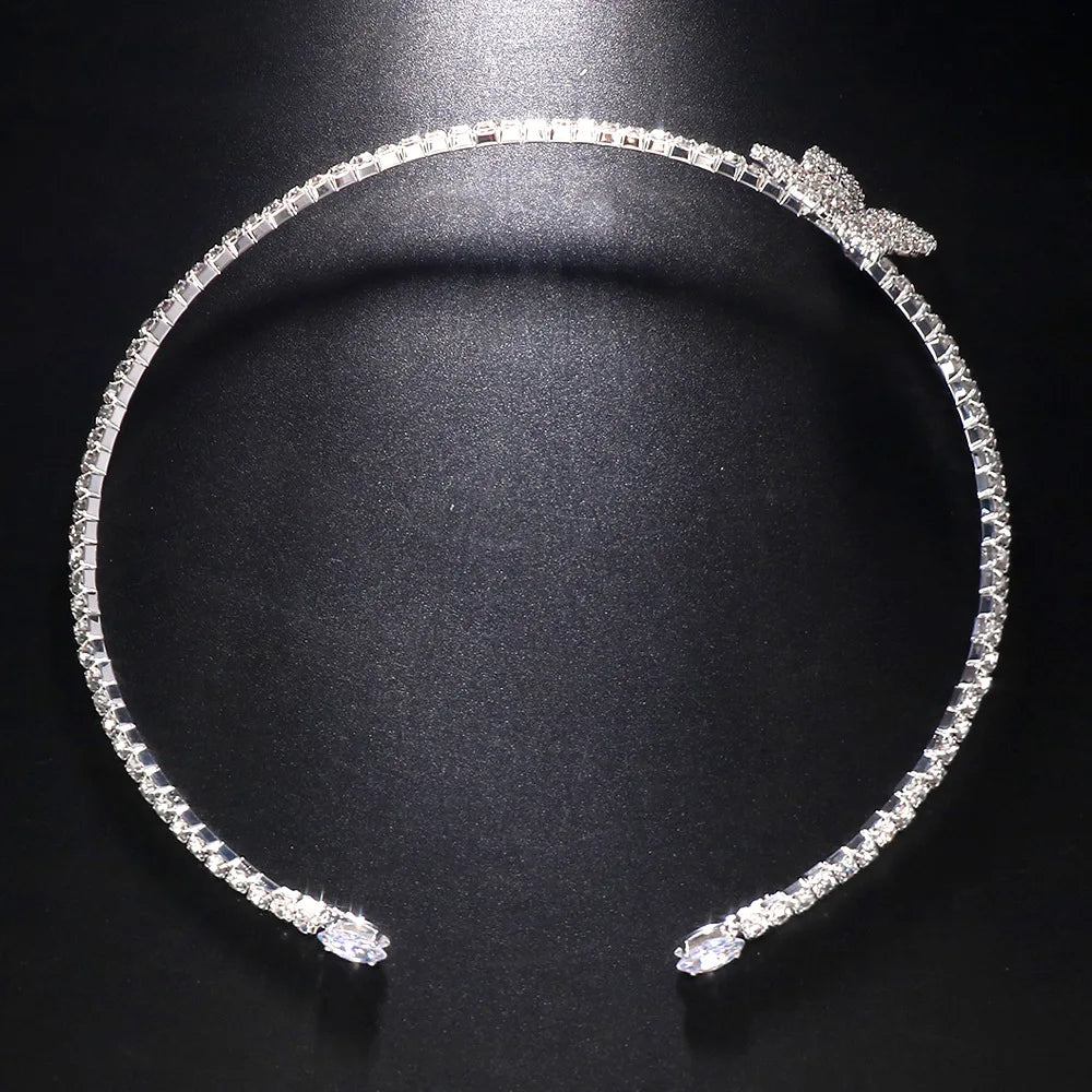 4 Piece Butterfly Flower Collar Necklace Earring Ring Set Rhinestone Jewelry For Women Bridal Open Choker Wedding