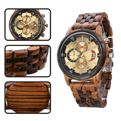 Wooden Mens Wristwatches Quartz Watch With Date And Week