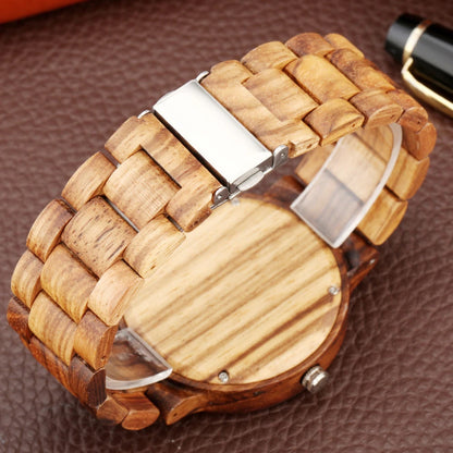 Natural Zebrawood Bangle Watch for Men Quartz Wristwatch