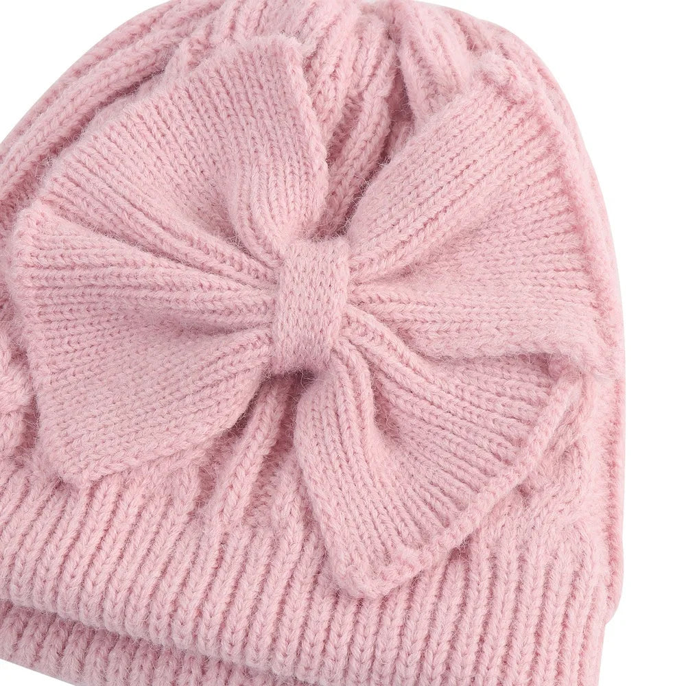 Baby Knit Hat With Large Bow For Girls And Boys Soft Stretchy Winter Beanie