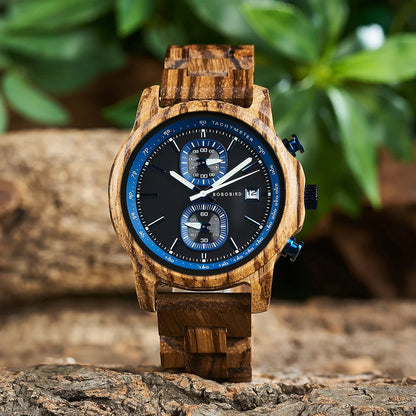 Bobo Bird Wood Watch For Men Luxury Chronograph Auto Date
