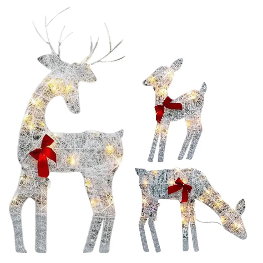 Led Light Iron Art Elk Deer Lighted Christmas Glow Reindeer Xmas Garden Decor