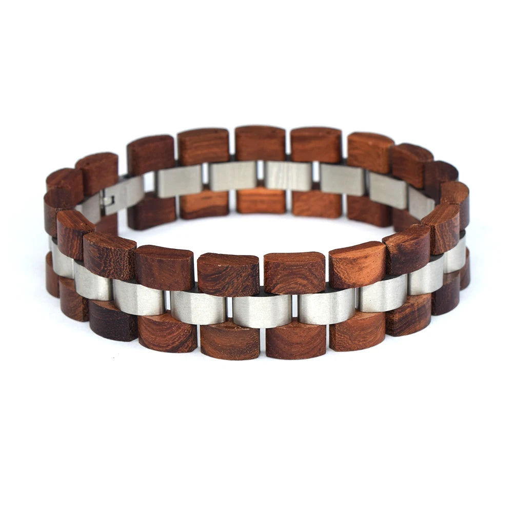 Mens Wooden Bracelet Wood And Stainless Steel Bangle