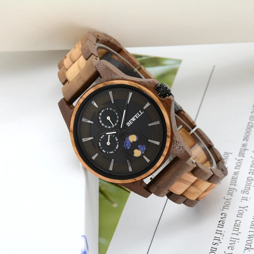 Custom Engraved Wooden Watch For Men Day Night Pattern Gift