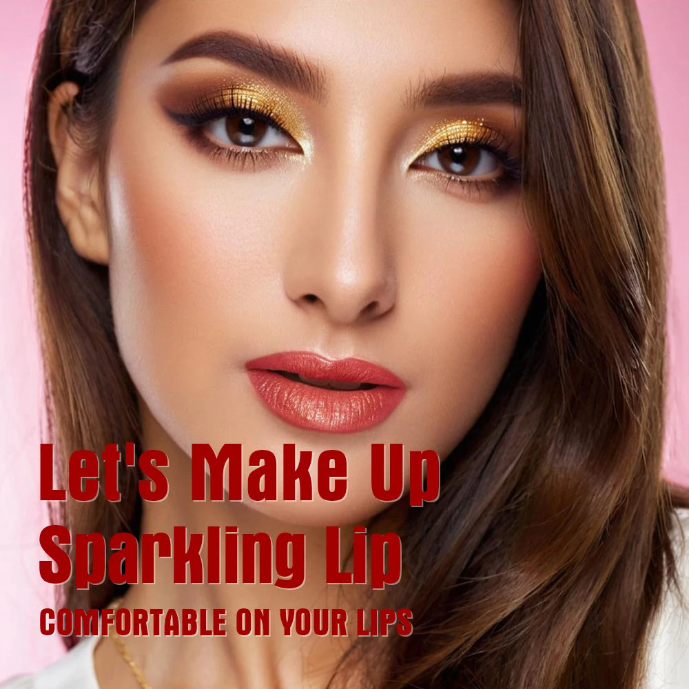 Pearlescent Pink Glitter Velvet Lipstick Waterproof Long Lasting Matte Lip Color