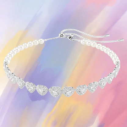 Elegant Heart Shaped Jewelry Set Necklace Earrings Bracelet With Zircon Stones And Pearls For Special Occasions