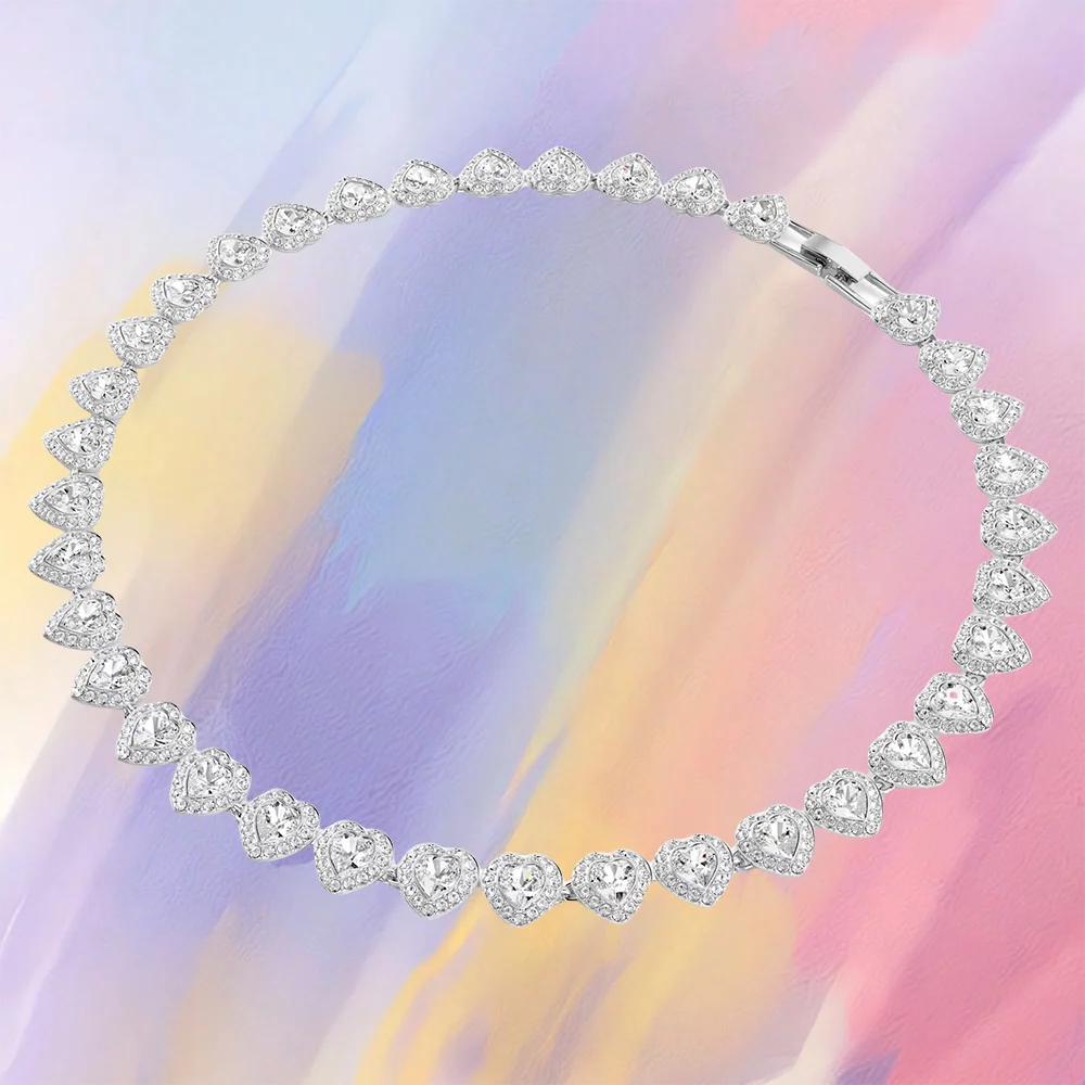 Elegant Heart Shaped Jewelry Set Necklace Earrings Bracelet With Zircon Stones And Pearls For Special Occasions