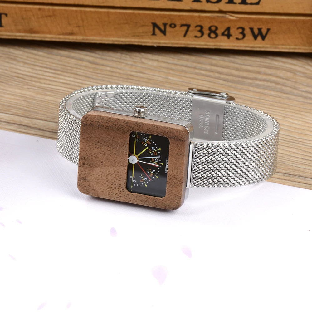 Square Ladies Quartz Watch Stainless Steel Timepiece