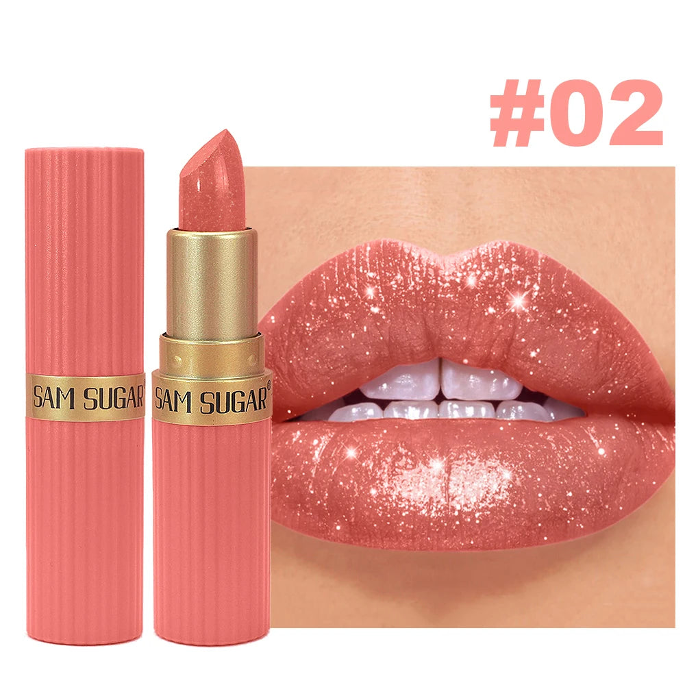 Pearlescent Pink Glitter Velvet Lipstick Waterproof Long Lasting Matte Lip Color