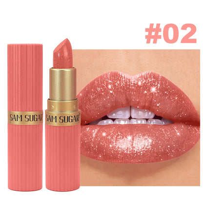 Pearlescent Pink Glitter Velvet Lipstick Waterproof Long Lasting Matte Lip Color