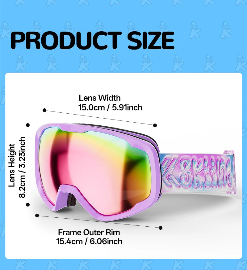 Kapvoe Child Snow Goggles UV400 Anti Fog Lenses Ski Snowboard Glasses