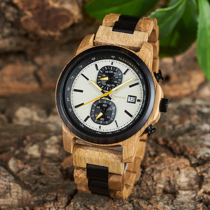 Bobo Bird Wood Watch For Men Luxury Chronograph Auto Date