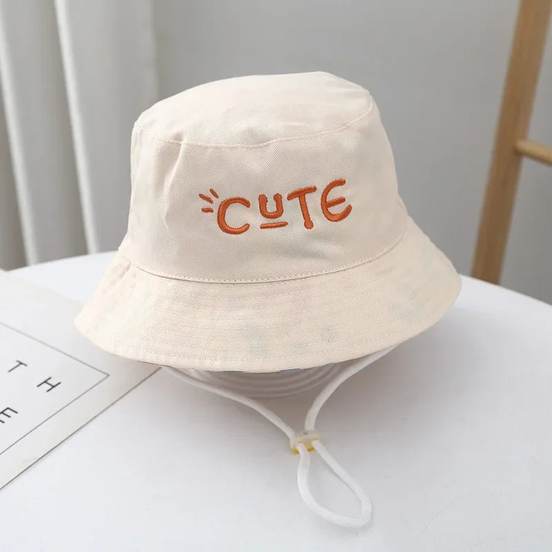 Double Sided Baby Bucket Hat Cute Letter Embroidered Fisherman Panama Cap