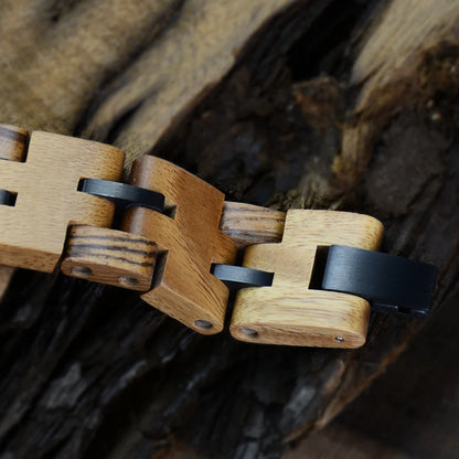 Wooden Bracelets for Men Stainless Steel Link Chain Jewelry