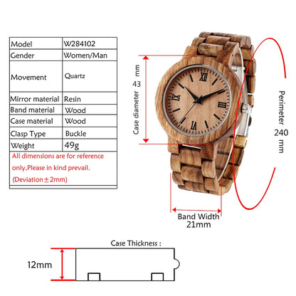 Natural Zebrawood Bangle Watch for Men Quartz Wristwatch
