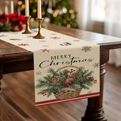 Festive Christmas Table Flag With Pine Cones And Berries For Holiday Dining