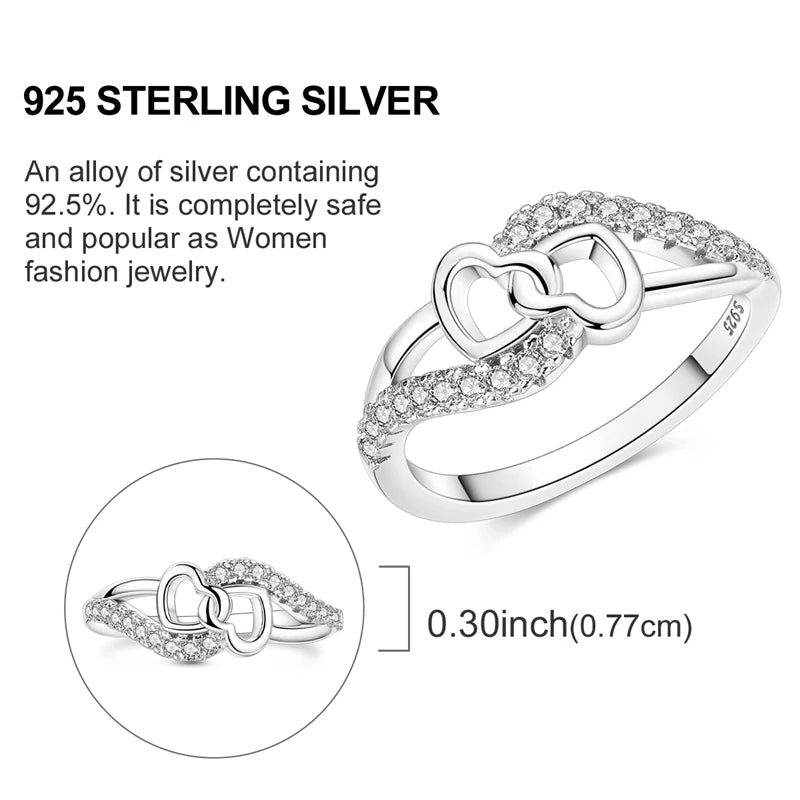 Romantic 925 Sterling Silver Heart Infinity Wrap Ring Necklace Earrings Set Crystal Jewelry Engagement Date Gifts