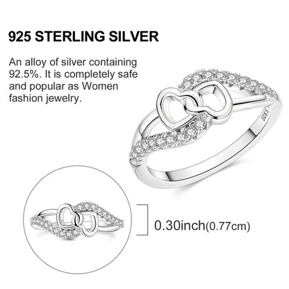 Romantic 925 Sterling Silver Heart Infinity Wrap Ring Necklace Earrings Set Crystal Jewelry Engagement Date Gifts