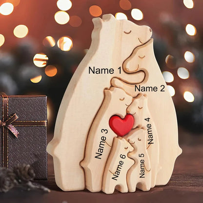 Personalized Name Wooden Bear Family Puzzle Home Decor Gift for Baby Mom