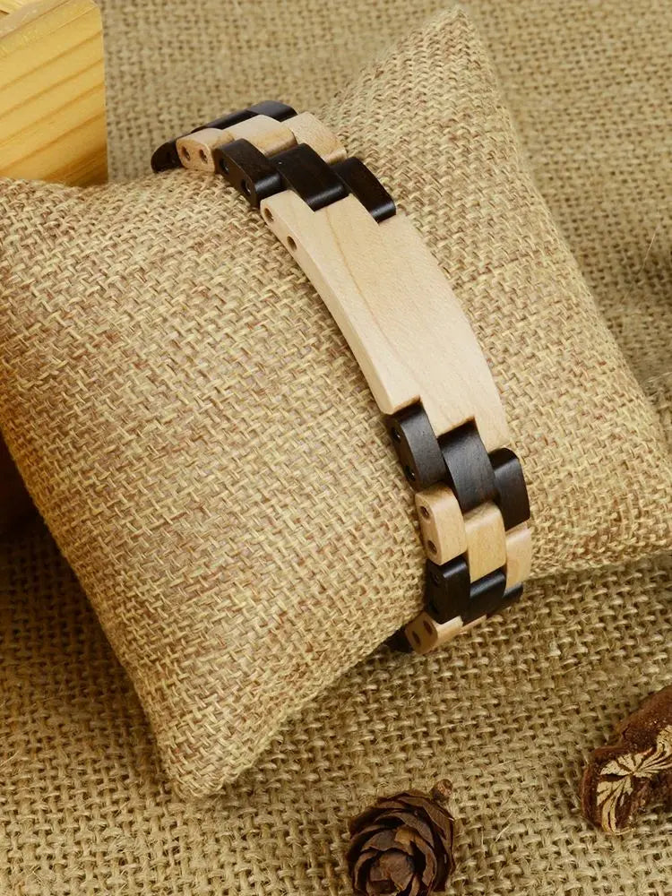 Adjustable Natural Wooden Mens Bracelet Brown Wood Vintage