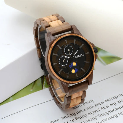 Custom Engraved Wooden Watch For Men Day Night Pattern Gift