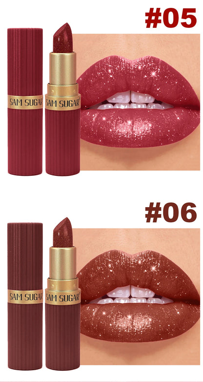 Pearlescent Pink Glitter Velvet Lipstick Waterproof Long Lasting Matte Lip Color