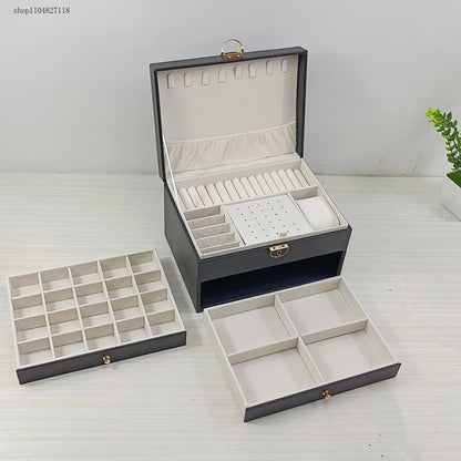 Three Layer Large Capacity Jewelry Storage Box With Compartments For Necklaces Bracelets Rings Watches And Earrings