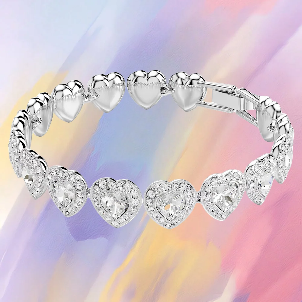 Elegant Heart Shaped Jewelry Set Necklace Earrings Bracelet With Zircon Stones And Pearls For Special Occasions