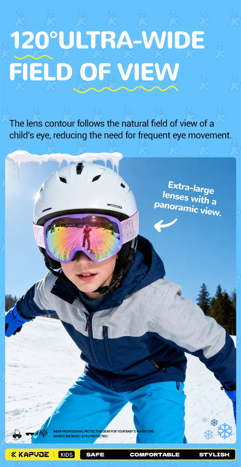 Kapvoe Child Snow Goggles UV400 Anti Fog Lenses Ski Snowboard Glasses