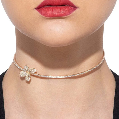 4 Piece Butterfly Flower Collar Necklace Earring Ring Set Rhinestone Jewelry For Women Bridal Open Choker Wedding