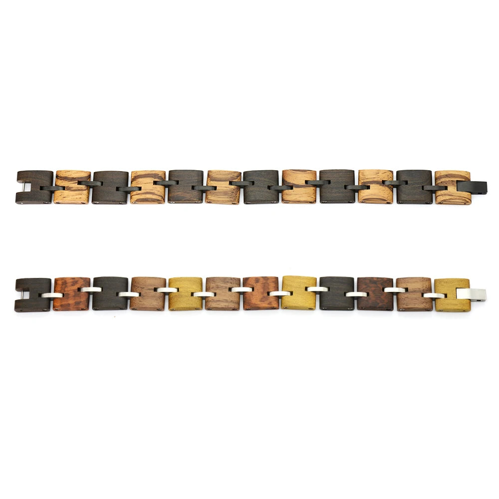 Wooden Stainless Steel Mens Bracelets Fashion Jewelry Gift