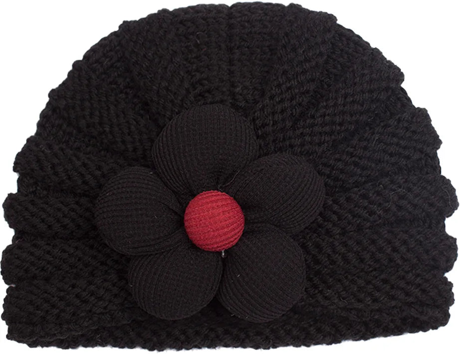European American Winter Baby Beanie Knitted Flower Hat For Infants