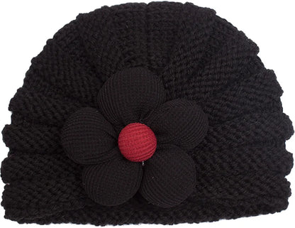 European American Winter Baby Beanie Knitted Flower Hat For Infants