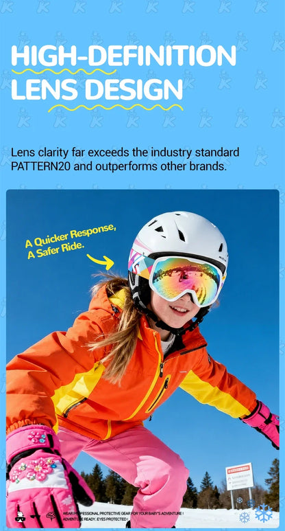 Kapvoe Child Snow Goggles UV400 Anti Fog Lenses Ski Snowboard Glasses