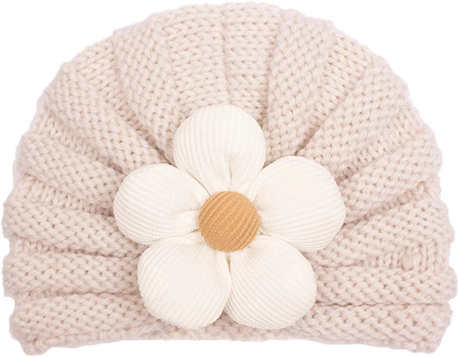 European American Winter Baby Beanie Knitted Flower Hat For Infants
