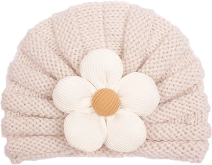 European American Winter Baby Beanie Knitted Flower Hat For Infants
