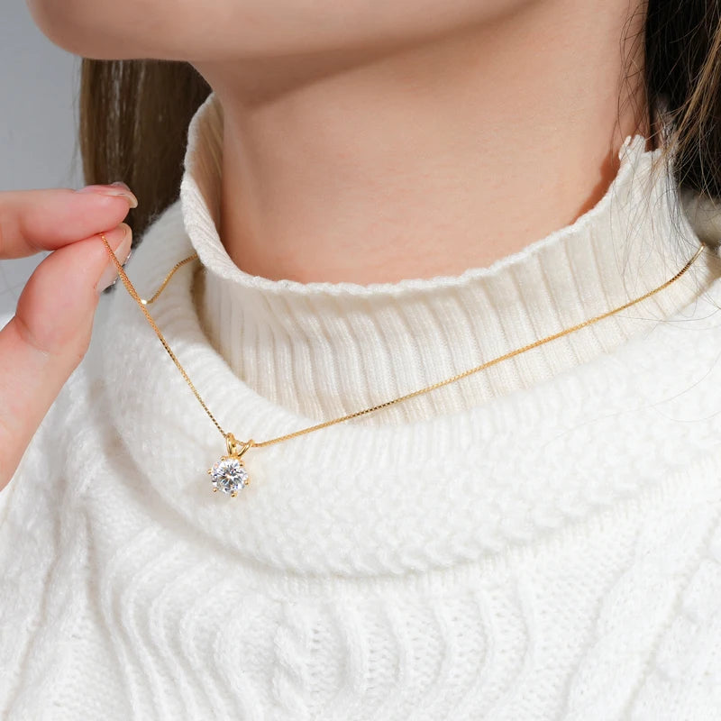 RAPRGOLD Certified Moissanite Pendant Necklace 0.5 To 5ct S925 Sterling Silver