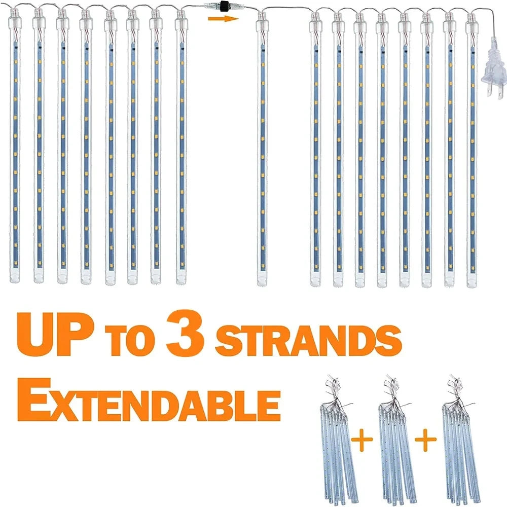 8 Tubes LED Meteor Shower Lights Outdoor Solar Fairy String Christmas Yard Decor